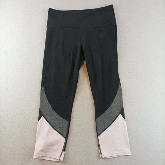 Athleta Womens Color Block Salutation Mesh Leggings Size M Black Gray Pink - Picture 1 of 10
